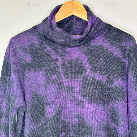 Michael Stars Black Purpler Tie Dye Marcy Cowl Neck Storm Wash Thermal Sz S NWT - Picture 4 of 13